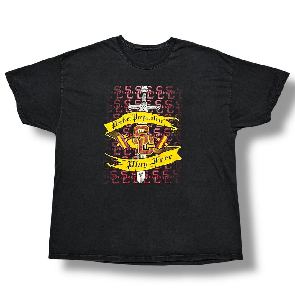 Vintage Y2K USC Trojans Pac10 Skull Graphic Tee Shirt Tribal Pac12 NCAA XL